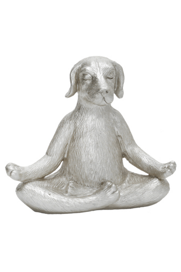 Polyresin Silver Yoga Dog Figure