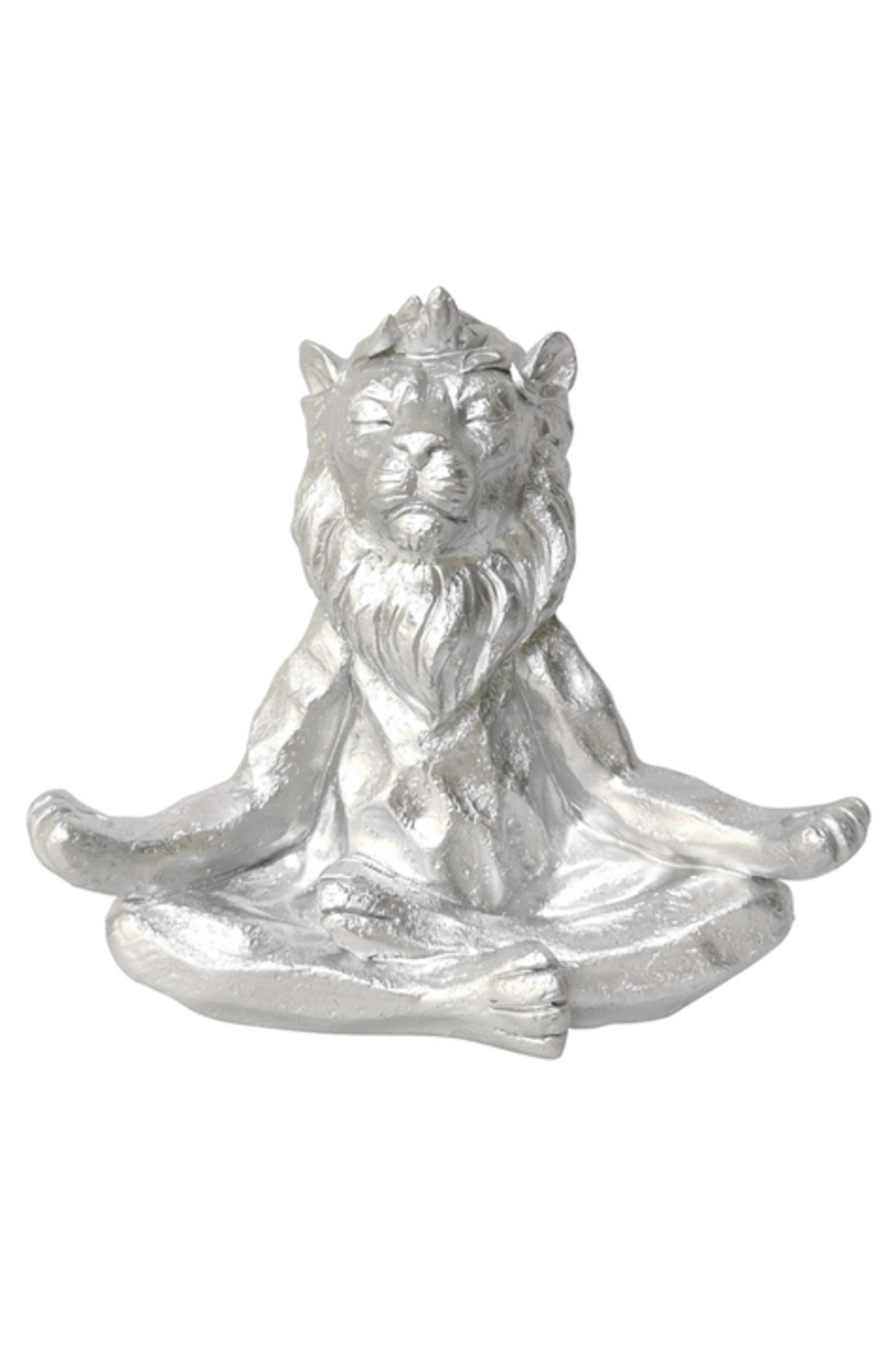 Polyresin Silver Yoga Lion Figure