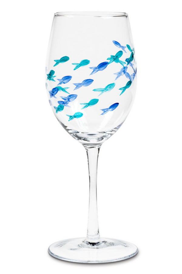 Icon Stemmed Wine Glass - Blue & Green Fish