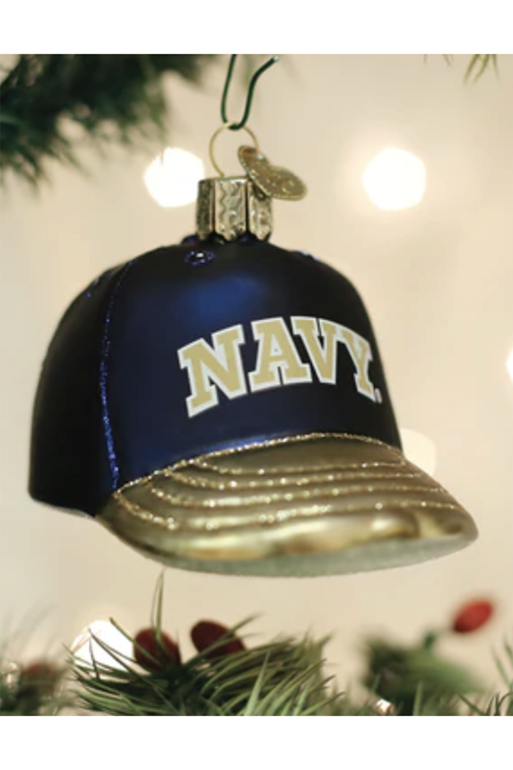 Glass Ornament - Navy Baseball Cap