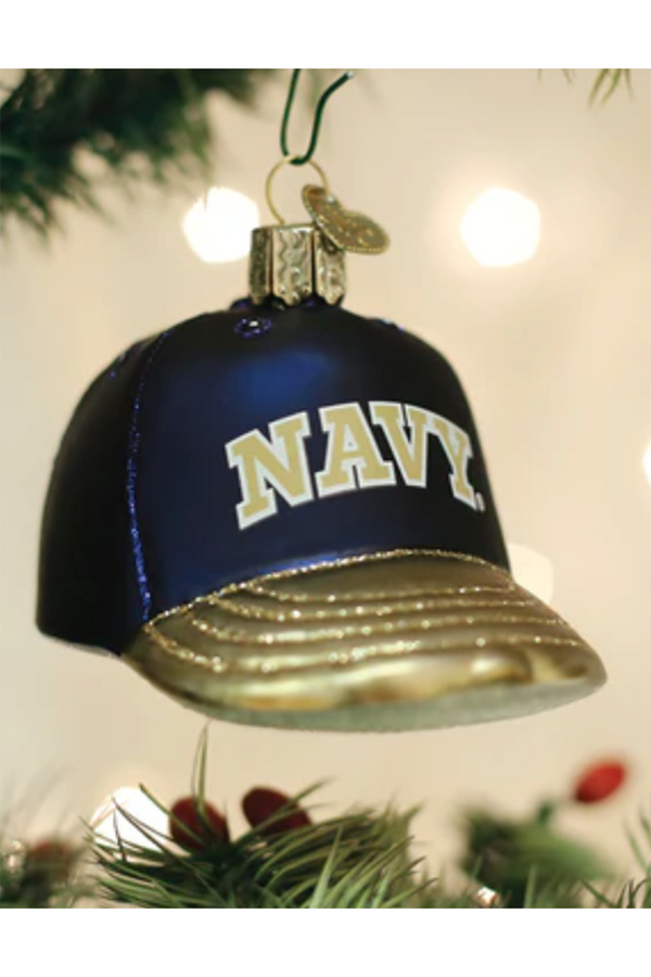 Glass Ornament - Navy Baseball Cap