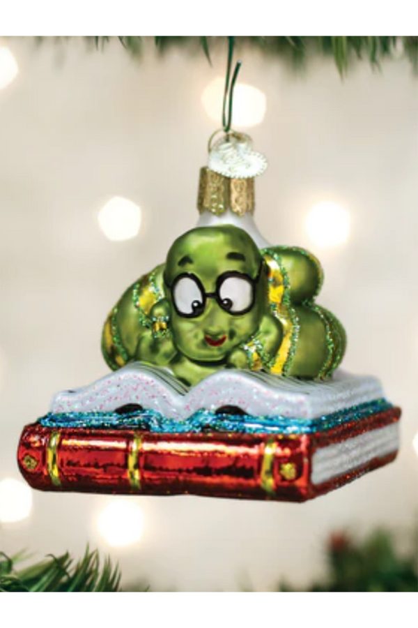 Glass Ornament - Bookworm
