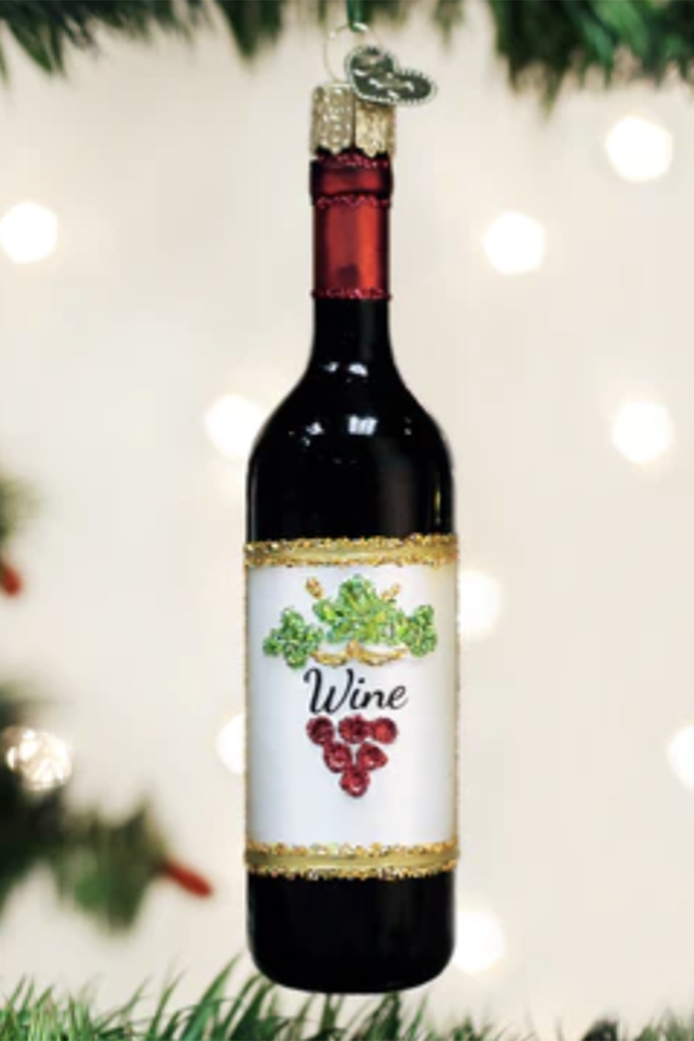 Glass Ornament - Red Wine Bottle