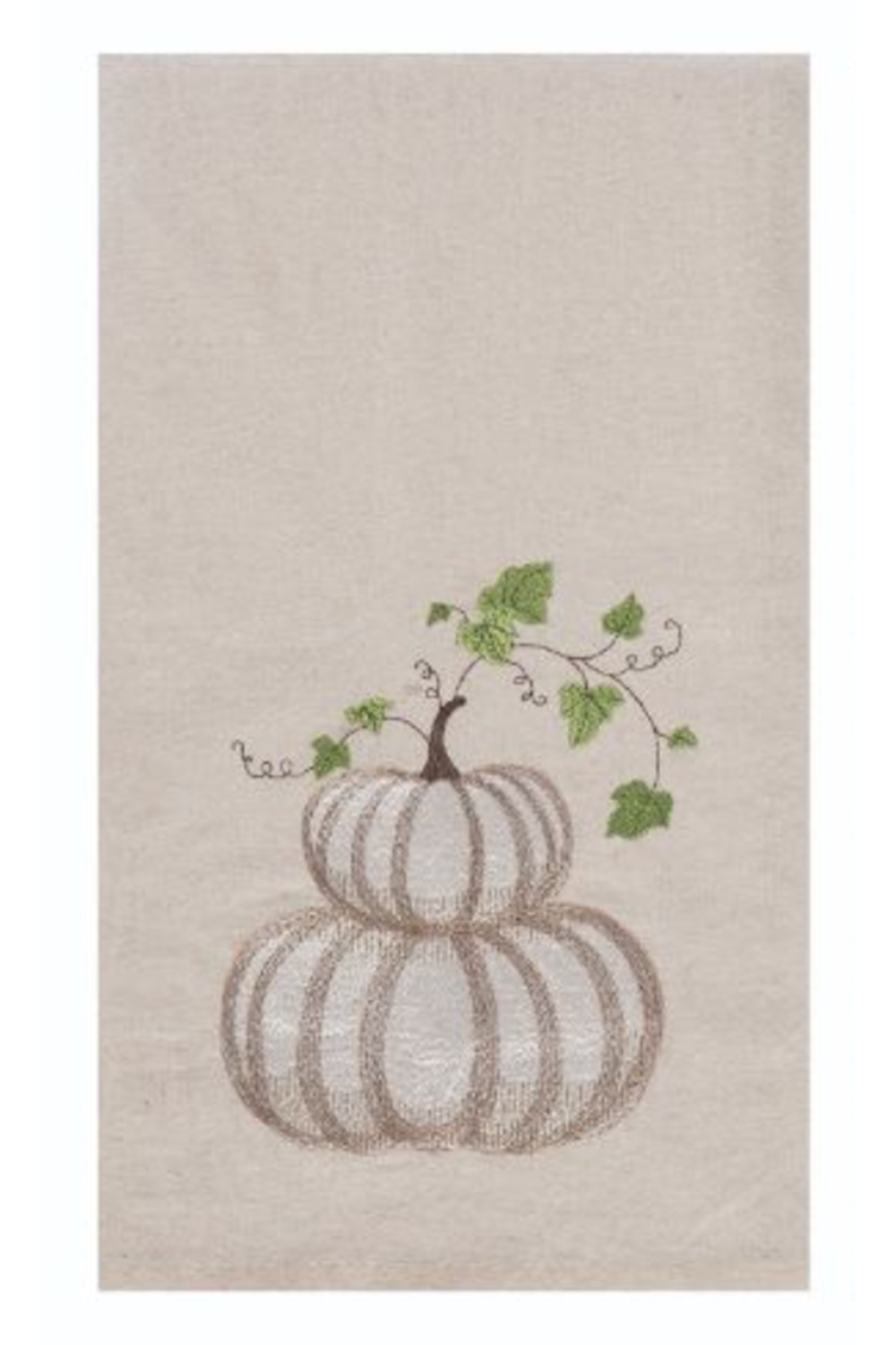 Fabric Embroidered Pumpkin Tea Towel - White