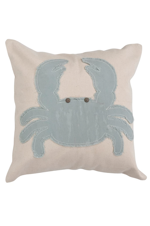 Square Light Blue Crab Pillow