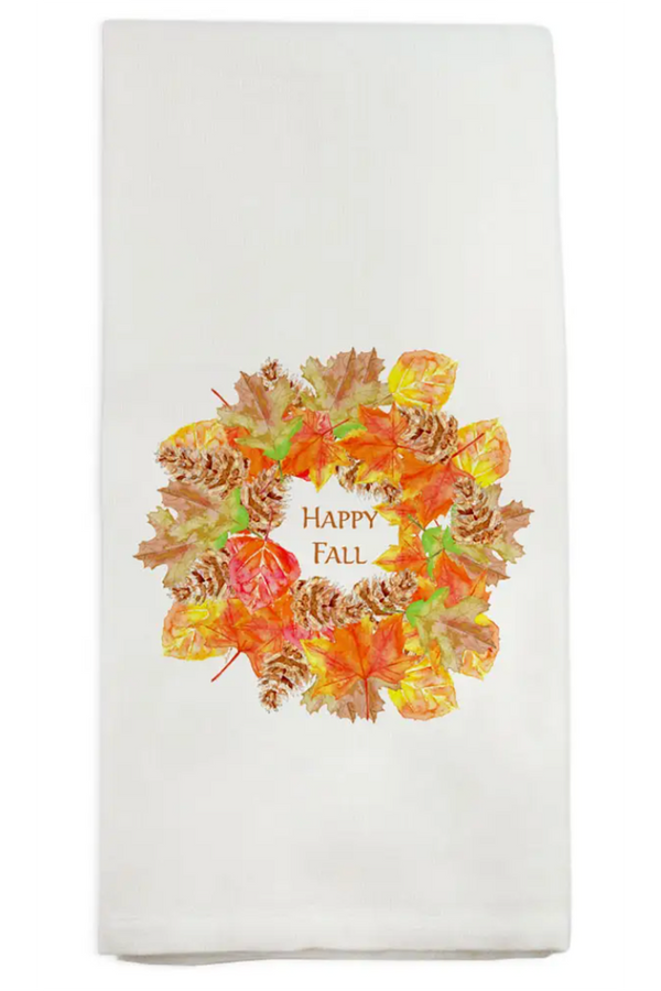 FG Watercolor Tea Towel - Fall Leaf Wreath
