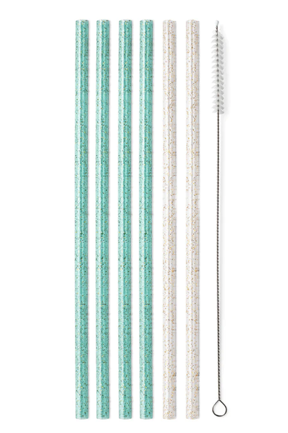 Tall Straw Set - Glitter Clear & Aqua