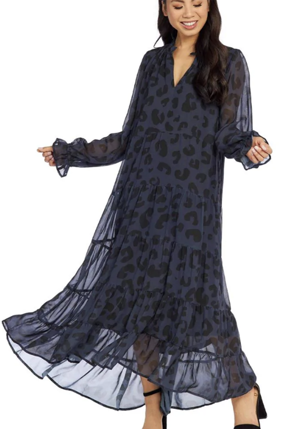 Simone Maxi Dress - Navy Leopard