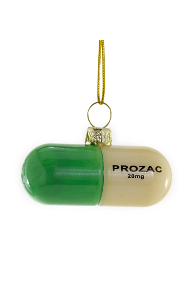 Glass Ornament - Stress Free Prozac Pill