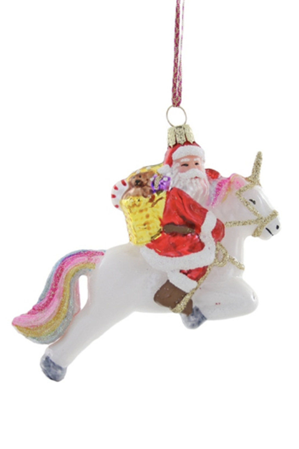 Glass Ornament - Fantastical Santa Unicorn Red