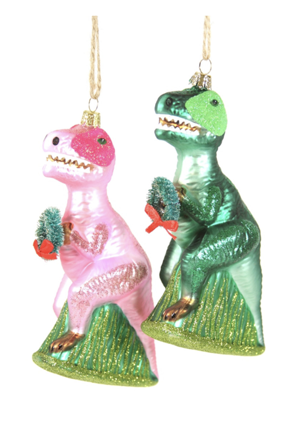 Glass Ornament - Merry Merry T-Rex Dinosaur