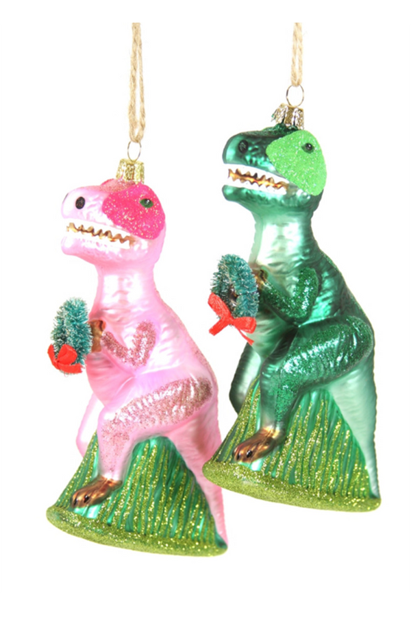 Glass Ornament - Merry Merry T-Rex Dinosaur