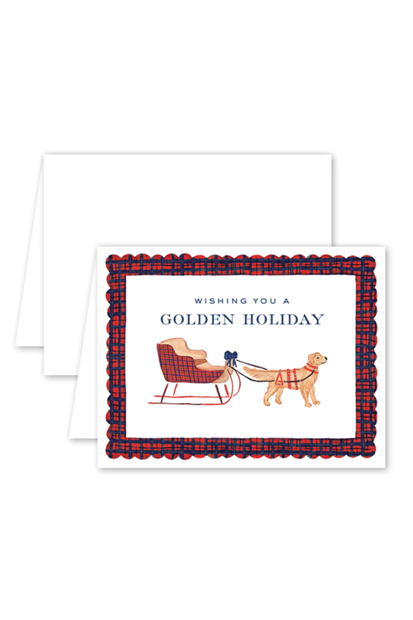 DW Holiday Greeting Card - New England Slopes Golden Retriever