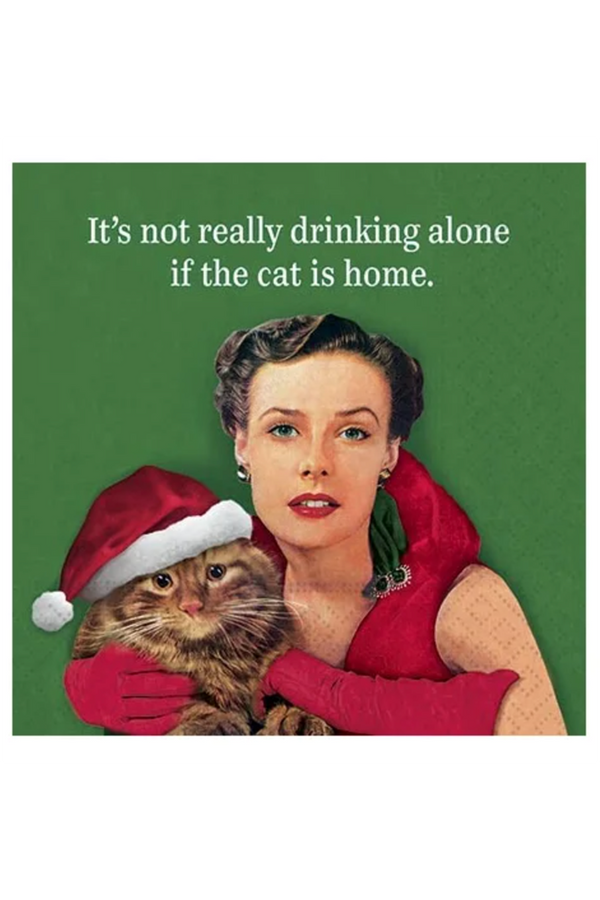 Cocktail Napkin Pack - Holiday Drinking Alone Cat