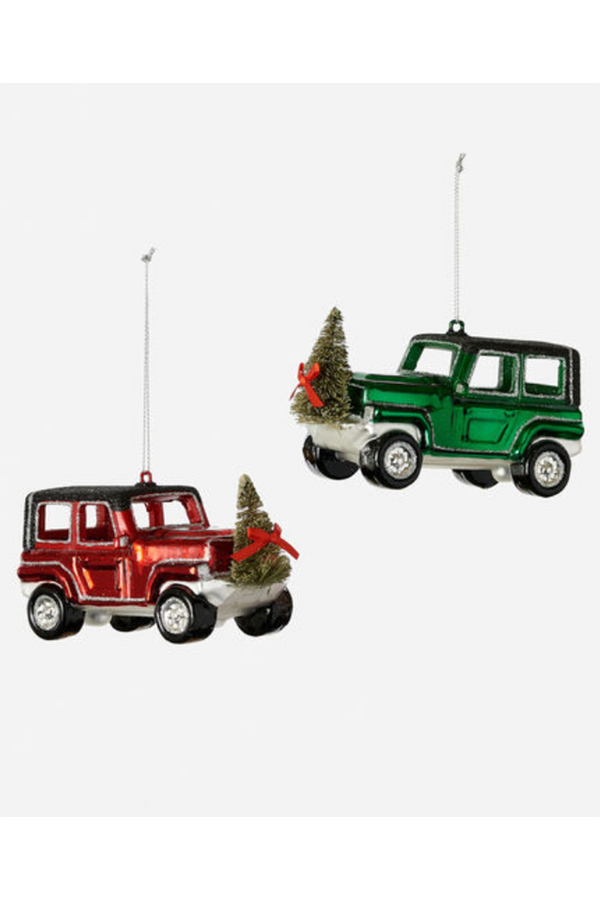 Glass Ornament - Festive Jeep