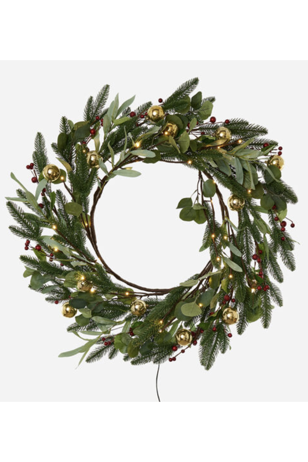 Lighted Berry Wreath with Gold Balls