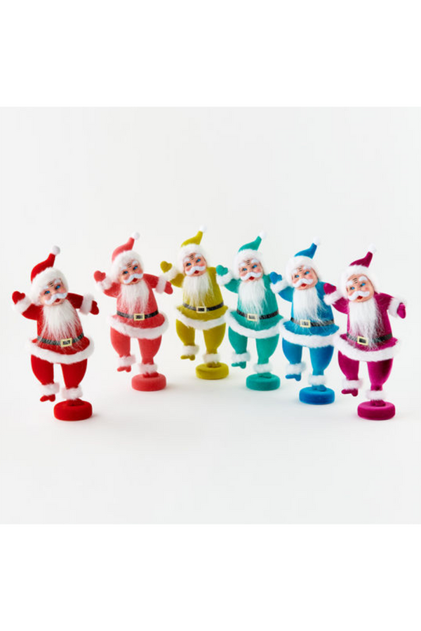 Flocked Santa on Pedestal Figure