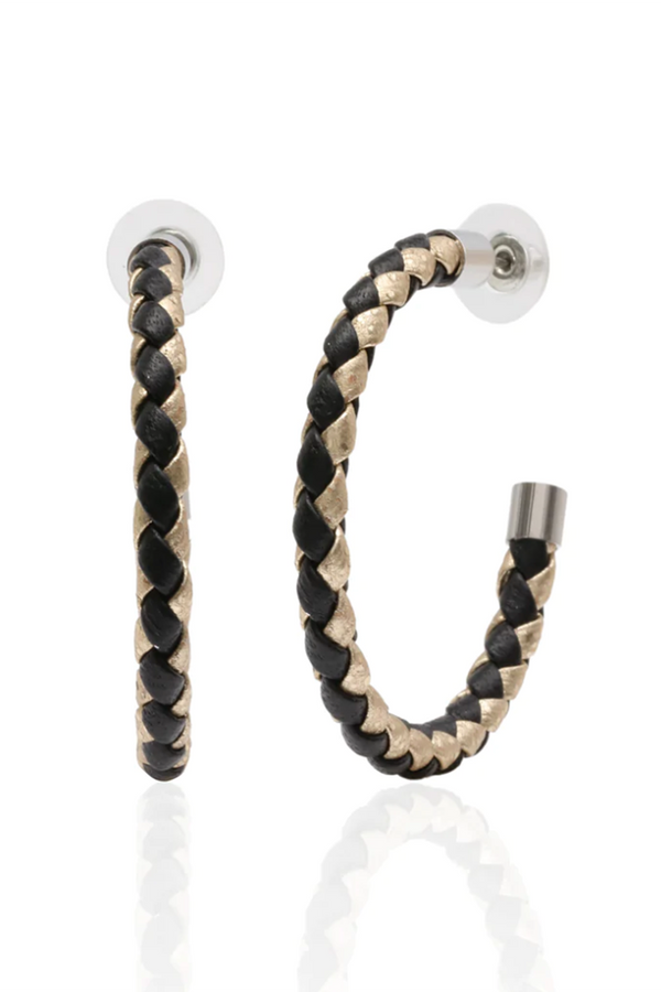 Keva Braided Hoop Earring - Black + Gold
