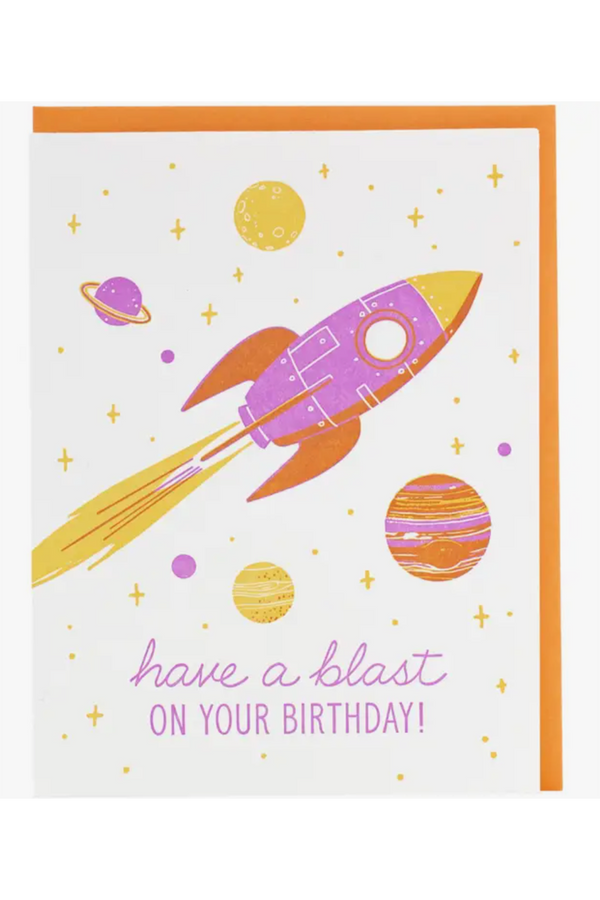 Smudgey Greeting Card - Birthday Rocket Ship