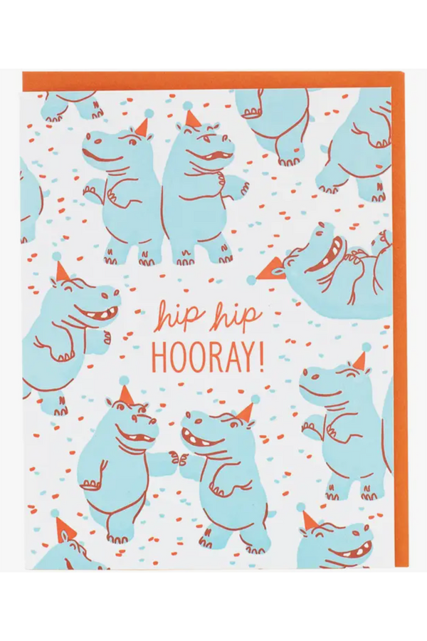 Smudgey Greeting Card - Birthday Hippo Dance Party