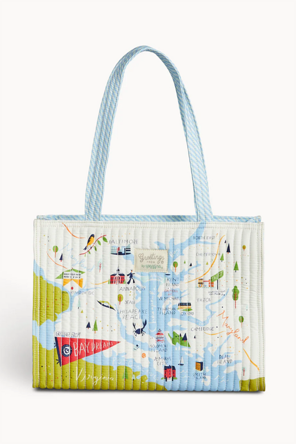 Destination Map Quilted Zip Tote - Chesapeake Bay Dreams