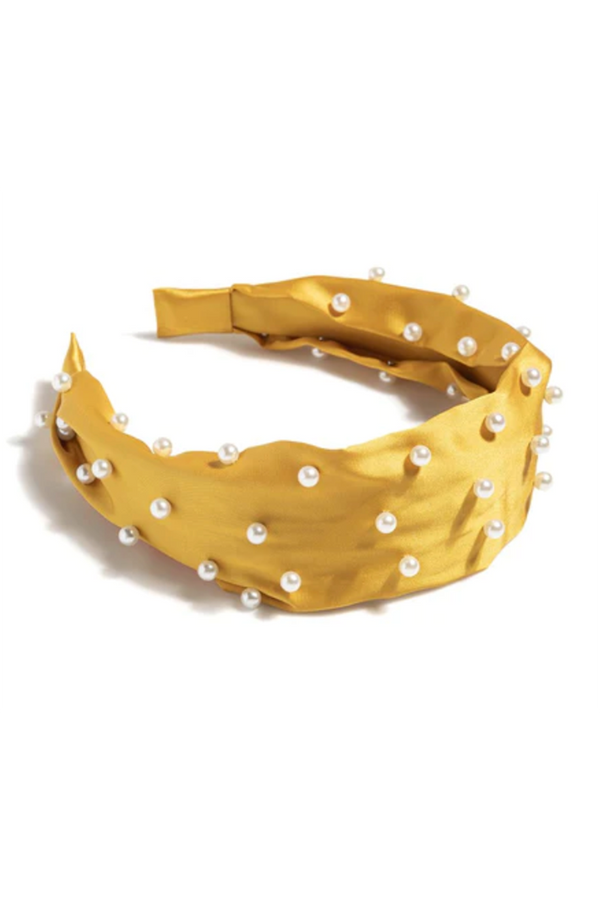 Fashion Women's Headband - Pearl Wide Yellow