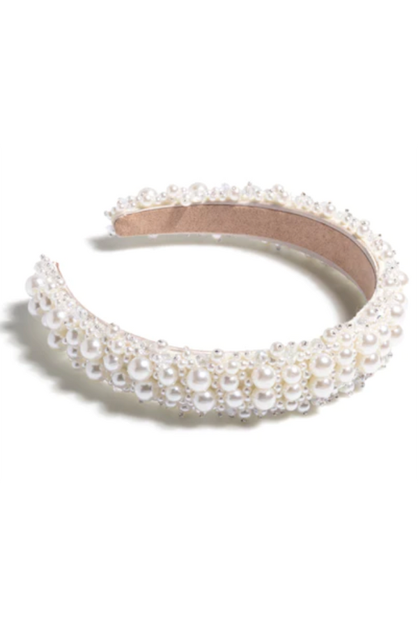 Fashion Women's Headband - Mixed Pearls White