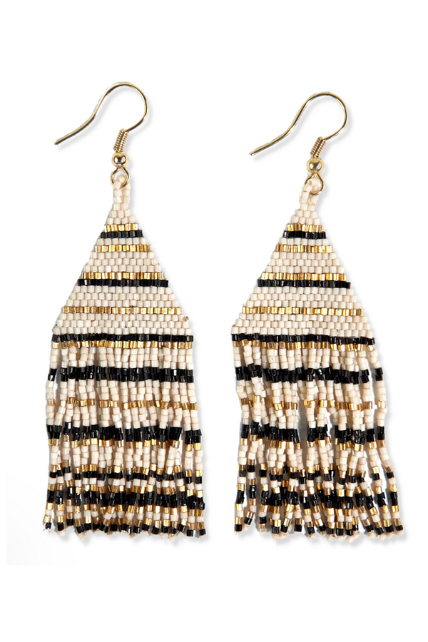 Lexie Horizontal Gold Fringe Earring - Black