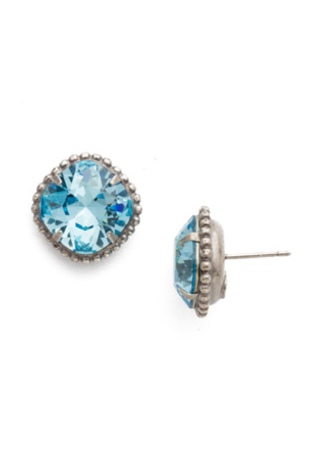 Cushion Cut Solitaire Stud Earring - Aquamarine