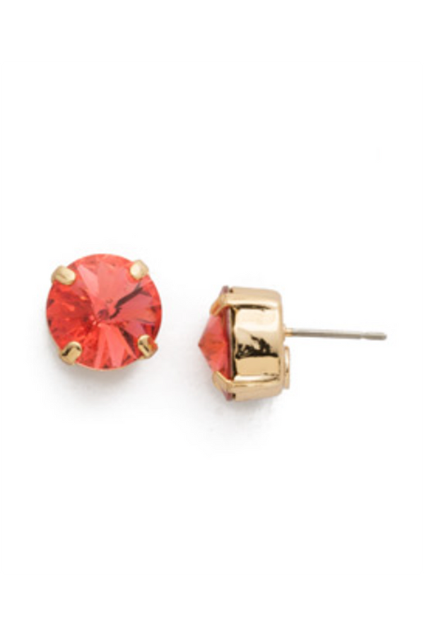 Round Crystal Stud Earring - Coral