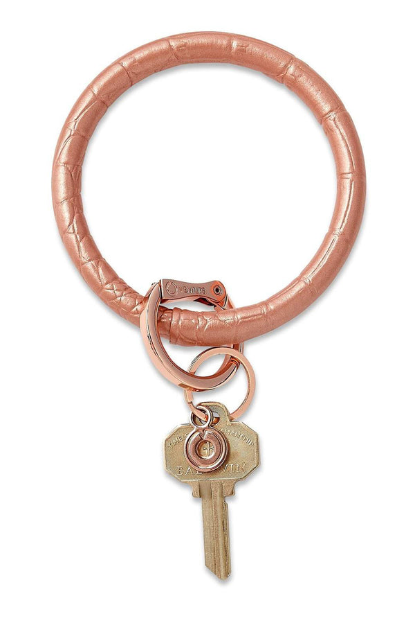 Leather Big O Key Ring - Croc Solid Rose Gold
