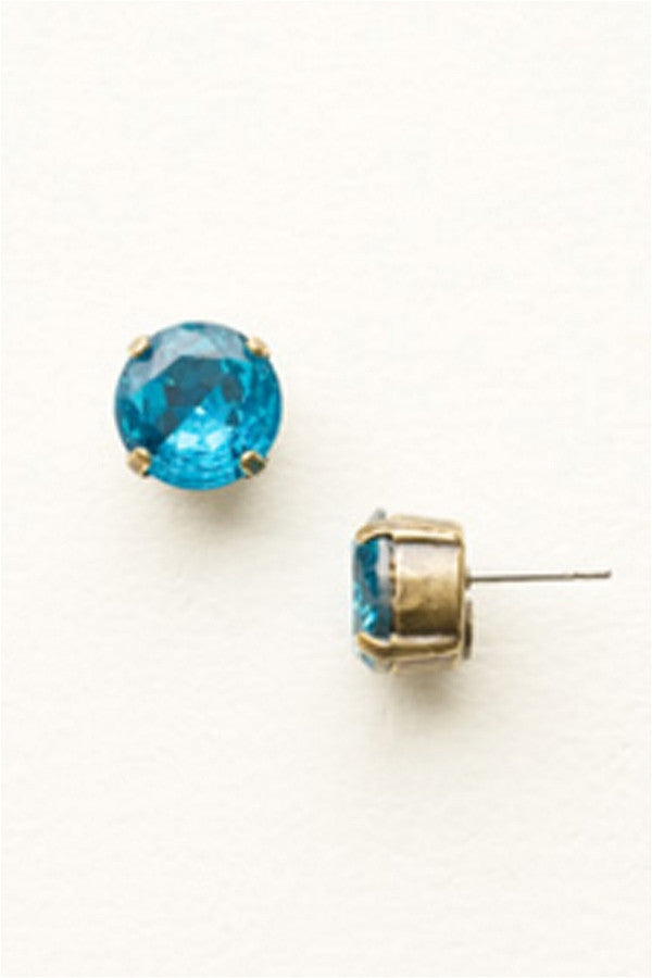 Round Crystal Stud Earring - Blue Topaz