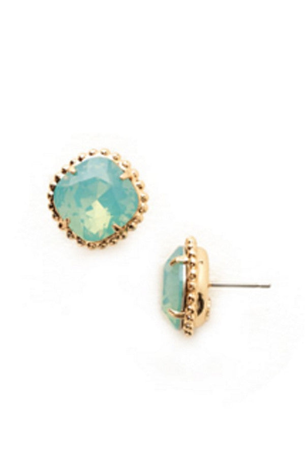 Cushion Cut Solitaire Stud Earring - Pacific Opal