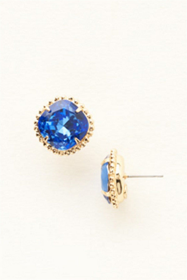 Cushion Cut Solitaire Stud Earring - Sapphire