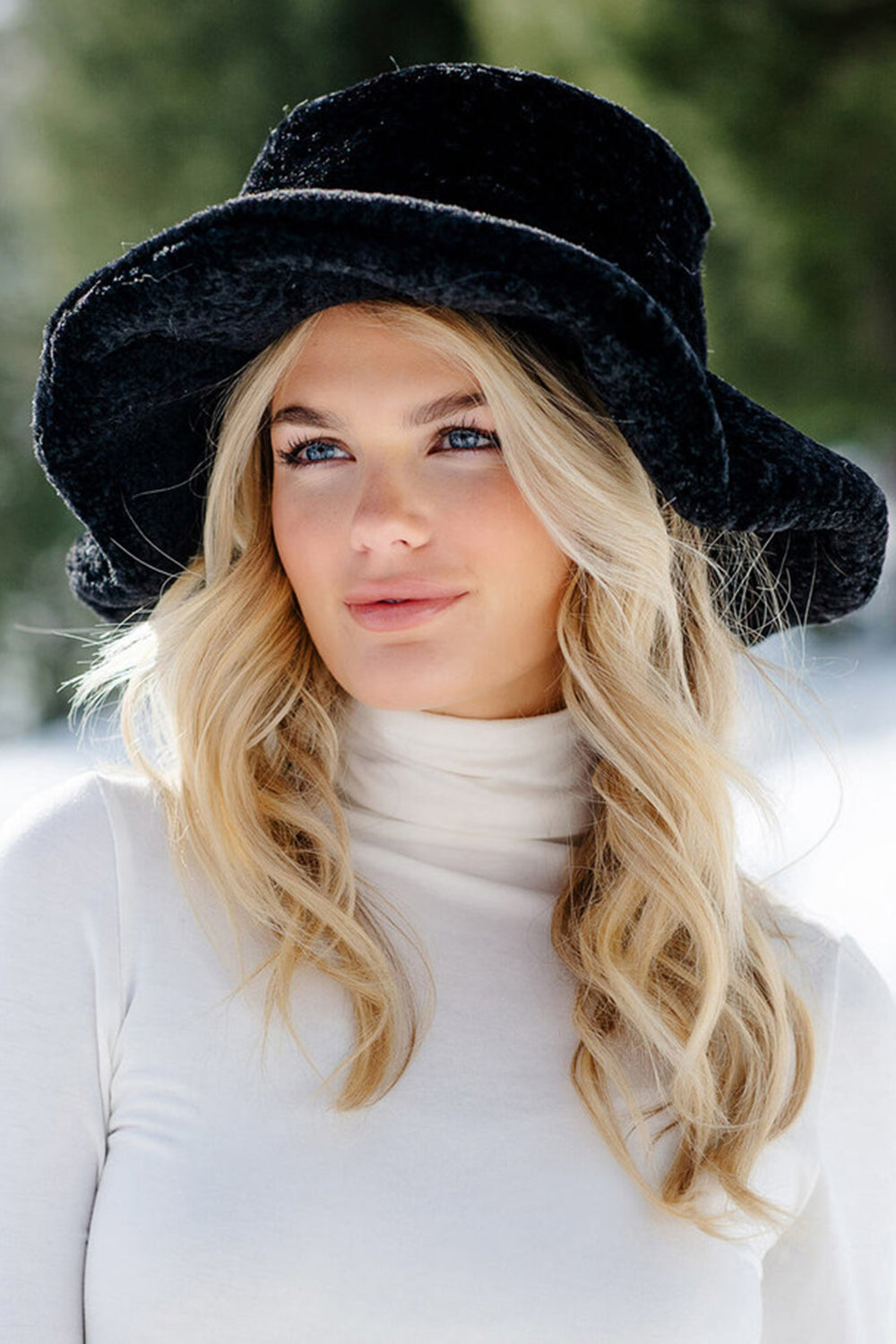 Faux Fur Sherpa Floppy Hat - Black