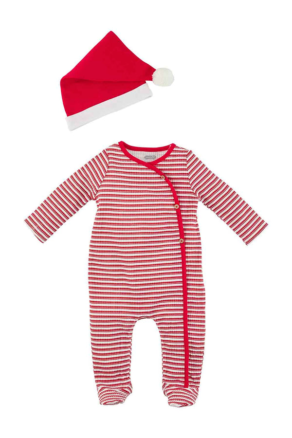 SIDEWALK SALE ITEM - Red Striped Sleeper + Hat Set