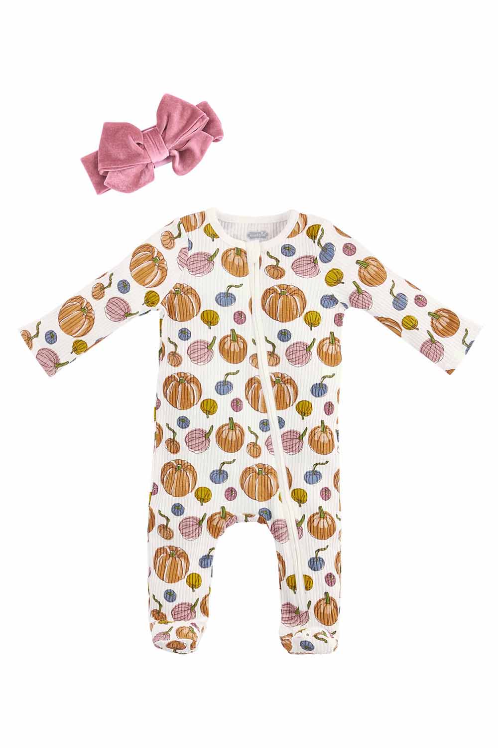 Baby Sleeper Outfit + Headband - Pumpkin Rib