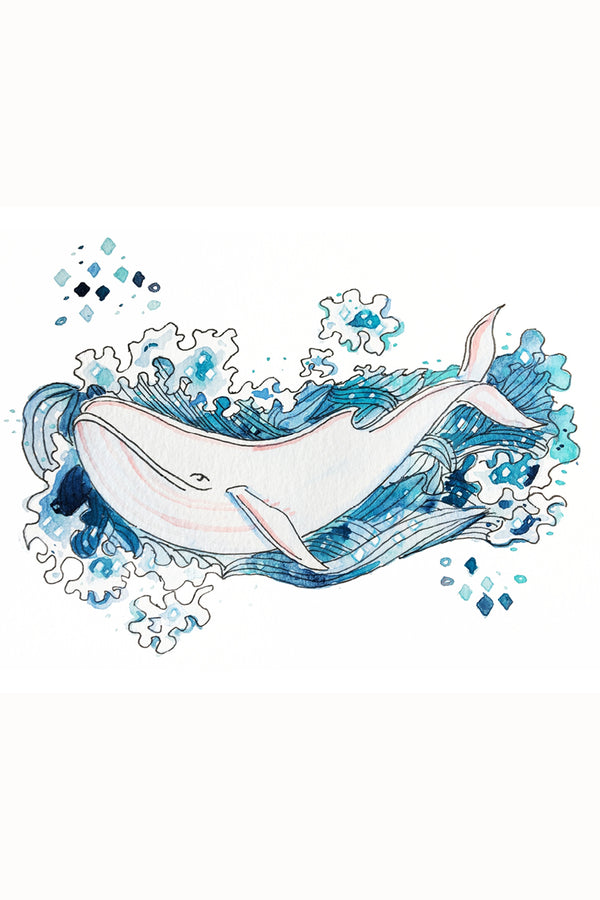 HeyFarah Art Print - White Whale on Blue